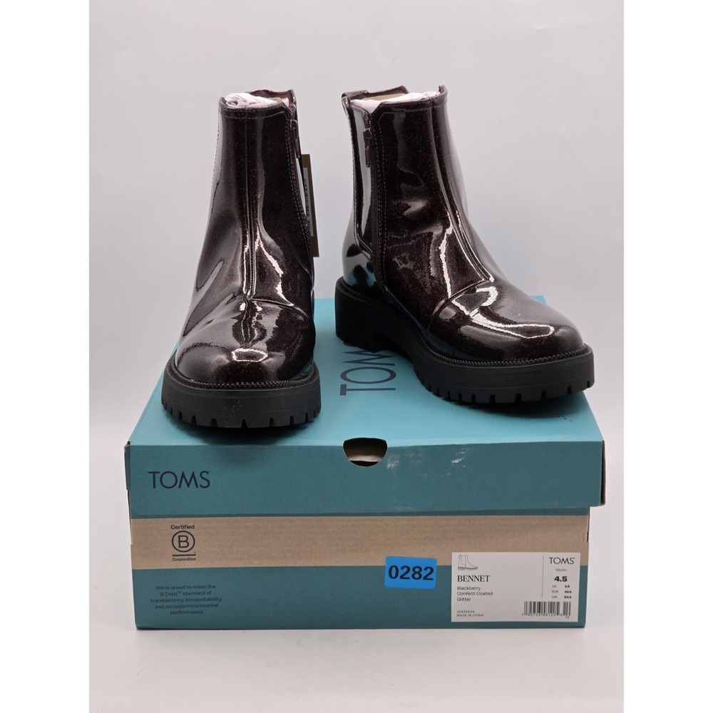 NEW TOMS‎ Bennet Boot blackberry confetti coated glitter Kids Girls Sz 4.5